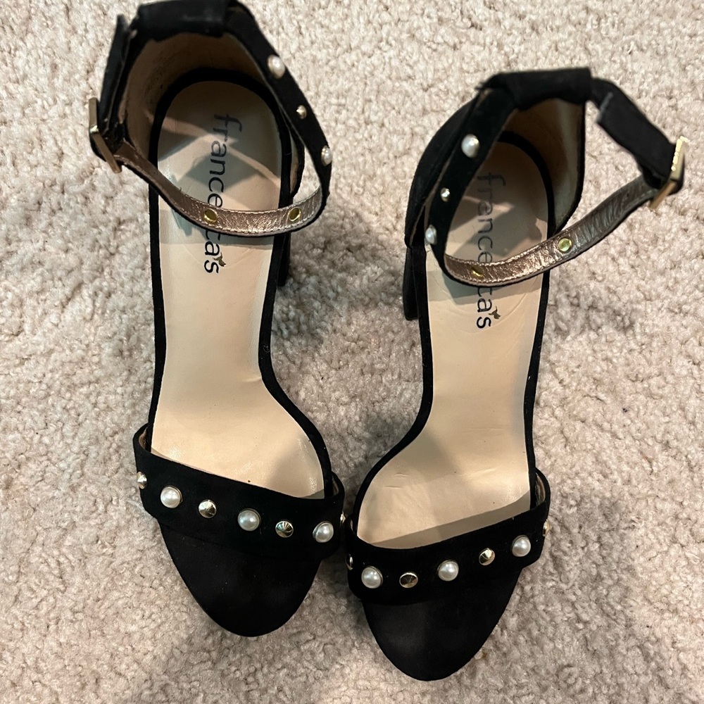 Francesca's Collections Black Studded Block Heel Sandals - Picture 2 of 6